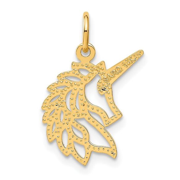 14k Yellow Gold Unicorn Head Silhouette Charm or Pendant - Picture 3 of 5